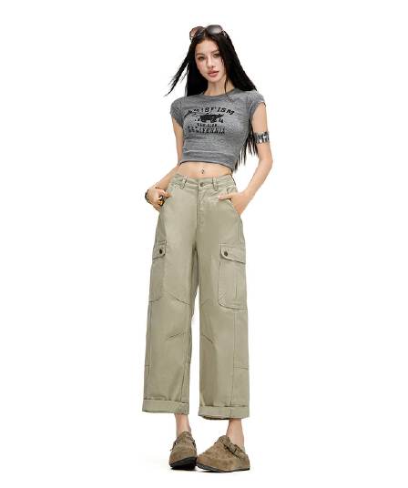 스트레이트 워크웨어 팬츠 데님 여성 2026 봄 여름 9 포인트 루즈핏 슬림해 보이는 와이드 레그 팬츠 아메리칸 작은 키 캐주얼
