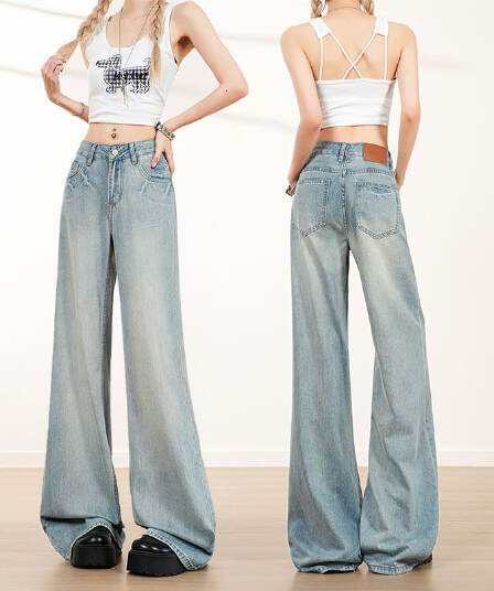 얼음 실크 터치 여름 새로운 타격 고양이 반드시 디자인 루즈핏 아니요 막대기 다리 마이크로 나팔 청바지