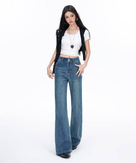 봄 가을 기초 세련된 센스 부드러운 순수한 욕망 바람 봄 마이크로 나팔 청바지 여성 슬림해 보이는 디스플레이 다리 길이
