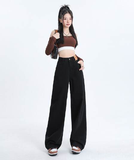 아메리칸 레트로 검정색 스트레이트 청바지 여성 봄 가을 2026 새로운 캐주얼 도루 센스 다용도 루즈핏 와이드 레그 팬츠 어린이