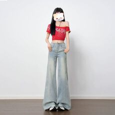 批发韩式浅色微喇牛仔裤女2026新款洋气百搭<b class='q'>时尚</b>简约设计感喇叭裤
