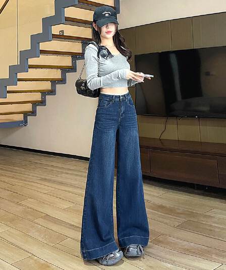 레이스 레이스 밝은색 대 넓은 다리 청바지 여성 봄 2026 새로운 하이웨이스트 루즈핏 도루 센스 바닥 청소 나팔 바지