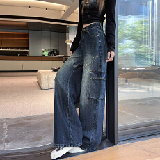 批发<b class='q'>个性</b>时尚潮流新款宽松休闲工装<b class='q'>牛仔裤</b><b class='q'>女</b>