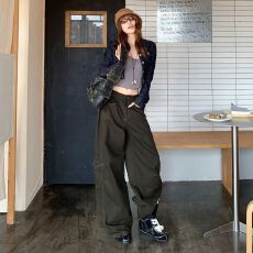 批发美式复古低腰辣妹工装风阔腿<b class='q'>牛仔裤</b>女秋冬新款百搭显瘦休闲拖地裤