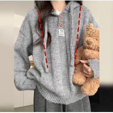 批发哺乳装新款连帽卫衣毛衣秋<b class='q'>冬</b>慵懒风穿搭宽松外套哺乳针织衫上衣