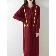 批发哺乳新款针织连衣裙秋<b class='q'>冬</b>超好看连帽中长款加厚保暖宽松哺乳连衣裙