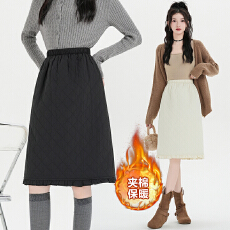 批发2025冬季夹棉加厚中裙<b class='q'>半身裙</b>女韩版高腰显瘦气质花边气质保暖中裙