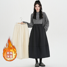 批发2025冬季加棉加绒加厚中长款<b class='q'>半身裙</b>女韩版气质显瘦花苞简约棉裙女