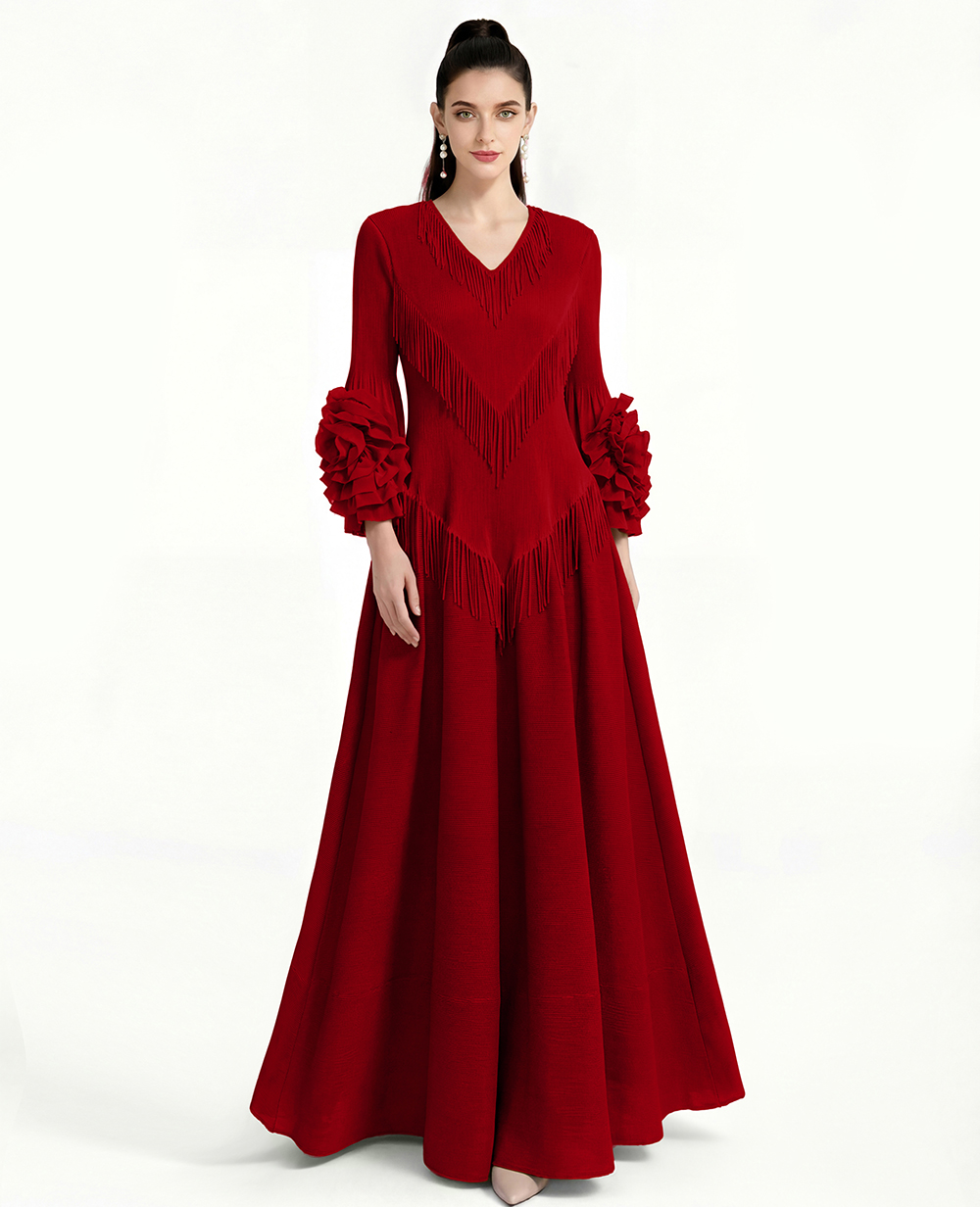 RY139# 重工盘花流苏连衣裙