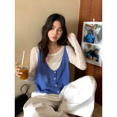 批发韩系圆领长袖打底衫+吊带<b class='q'>背心</b>两件套装洋气