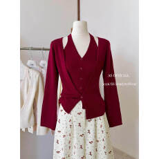 批发2026十三行早春款微醺小精致假两件挂脖<b class='q'>背心</b>针织小衫