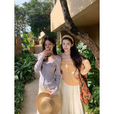 批发早春韩系假两件法式纯欲蕾丝花边吊带针织衫修身上衣