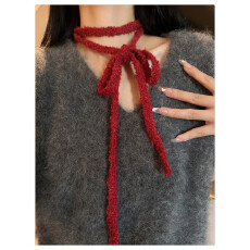 小众个性设计毛绒长条细窄小围巾女秋冬氛围感choker颈带针织围脖