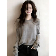 批发<b class='q'>韩版</b>慵懒风镂空宽松针织衫女春季大码胖妹妹百搭气质显瘦遮肉<b class='q'>毛衣</b>