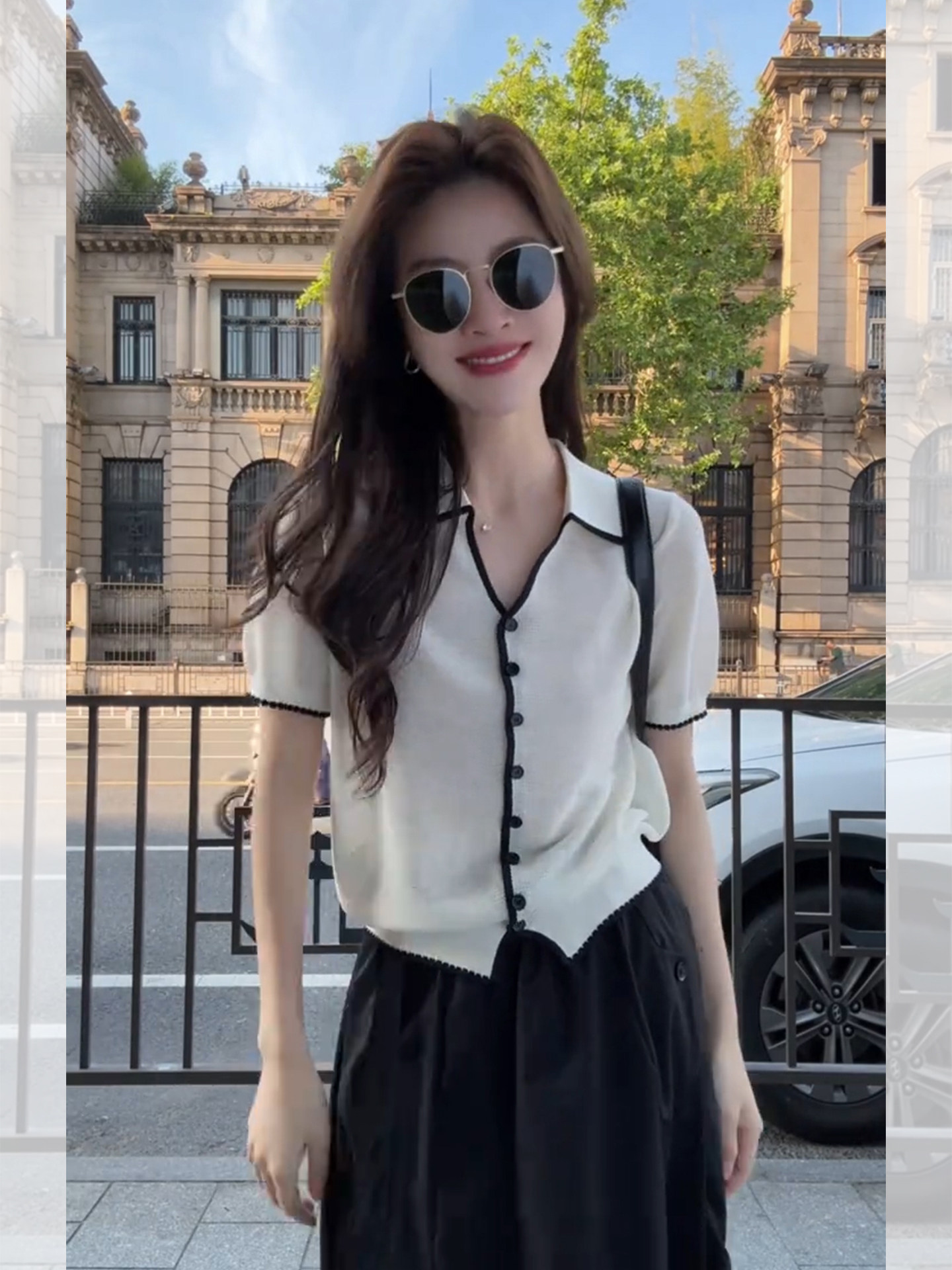 한 부서 POLO 칼라 회색 반팔 얼음 실크 니트 오픈 가디건 여성 자이언트 잘 생긴 ~ 중 여름 고유 한 아름다운 맨위 얇은 스타일