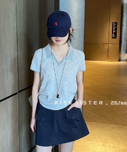 한 부서 느슨함 센스 배색 폴로 칼라 루즈핏 캐주얼 니트 스웨터