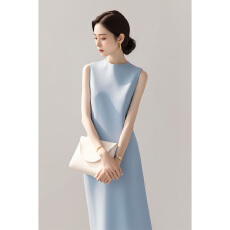 批发<b class='q'>高端</b>精致小香风baby蓝色无袖<b class='q'>连衣裙</b>超好看法式绝美正式场合长裙子