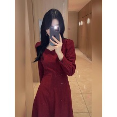 批发法式气质高端时尚轻奢显瘦订婚长裙女秋冬<b class='q'>红色</b>宴会<b class='q'>小礼服</b>连衣裙子