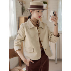 批发杏色<b class='q'>风衣</b>外套女短款小个子高级感2026春季新款女装春秋上衣