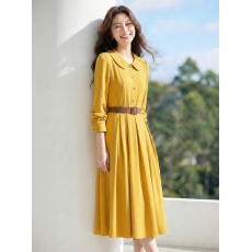 批发<b class='q'>娃娃领</b>黄色长袖<b class='q'>衬衫</b>连衣裙女2026新款轻奢高级感气质收腰显瘦长裙