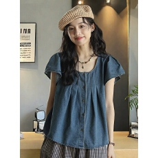 批发夏季<b class='q'>衬衫</b>女2026新款宽松小飞袖薄款<b class='q'>牛仔</b><b class='q'>衬衣</b>气质气质设计感上衣