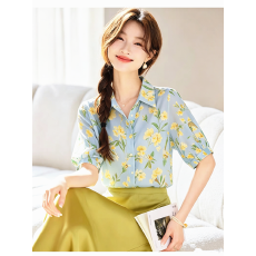 批发2026夏季新款百搭小清新短袖衬衫<b class='q'>女</b>新款高端洋气雪纺小衫上衣