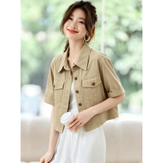 批发卡其色短外套女夏款2026新款休闲气质衬衫小个子宽松洋气短袖上衣
