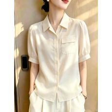 批发2026夏季新款简约纯色时尚轻职风短袖<b class='q'>上衣</b>女宽松显瘦洋气设计感