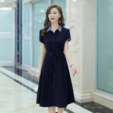 批发高级感<b class='q'>中年</b>妈妈<b class='q'>连衣裙</b><b class='q'>女</b>夏季高档显瘦短袖收腰垂感抗皱减龄中长<b class='q'>裙</b>