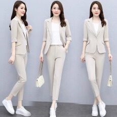 批发初秋职业西装套装女薄款中袖气质正装七分袖西服外套工作服