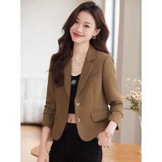批发咖色短款小个子西装外套两粒显瘦2026春秋长袖新款休闲西服气质