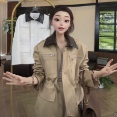 批发2026年春秋好看上衣撞色<b class='q'>明星</b><b class='q'>同款</b>女翻领工装风夹克设计款外套