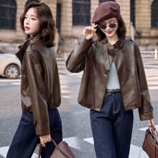 批发新款皮衣女2026春<b class='q'>秋</b>宽松休闲皮夹克短款PU立领皮上衣时尚