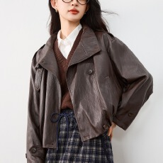 批发爆款皮衣外套女2025春<b class='q'>秋</b>新款翻领休闲宽松短款时髦洋气pu皮夹克