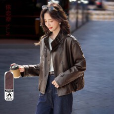 批发双排扣夹棉皮衣外套女秋冬季2025新款小个子休闲百搭保暖棉服上衣