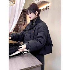 批发大翻领黑色短款羽绒棉服女冬季大码<b class='q'>胖</b><b class='q'>mm</b><b class='q'>欧货</b>休闲时髦棉衣棉袄外套