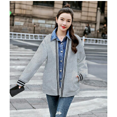 批发2026年春秋新款牛仔拼接外套女短款宽松长袖时尚学生气质针织卫衣