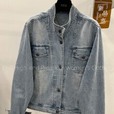 批发高端欧货2026年<b class='q'>春</b>秋新款立领单排扣复古水洗牛仔夹克短外套女上衣