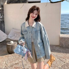 批发复古撞色翻领牛仔短外套女2026年<b class='q'>春</b>季新款宽松小个子百搭减龄夹克
