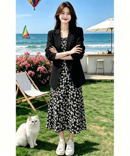 얇은 스타일 아마 정장 여성 2026 이른 가을 새로운 작은 키 캐주얼 7부 소매 면 린넨 작은 정장 화이트 재킷
