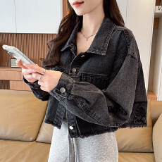 批发2026新款春秋女牛仔外套减龄翻领小个子<b class='q'>短款</b>独特女士上衣