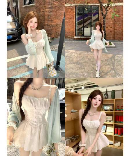 루이 茜 웨이 Sher S 작은 흰색 꽃 봄 여름 학원 스타일 해군 칼라 중국 스타일 의류 맨위 치마 r9432-1d
