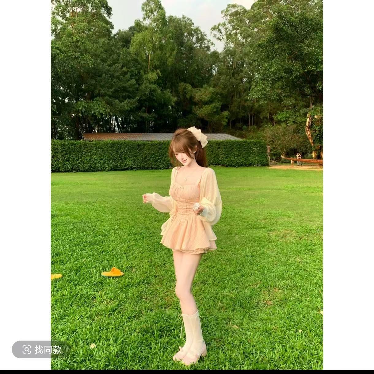 루이 茜 웨이 Sher S 작은 분말 꽃 봄 여름 달콤함 귀여운 바람 중국 스타일 의류 드레스 오픈 가디건 r9452d