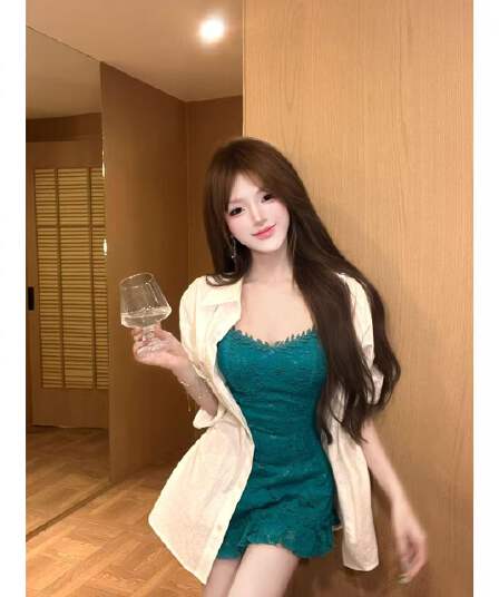 루이 茜 웨이 Sher S Jiao 심장 Stunner 여름 새로운 순수한 욕망 바람 드레스 셔츠 r9469d