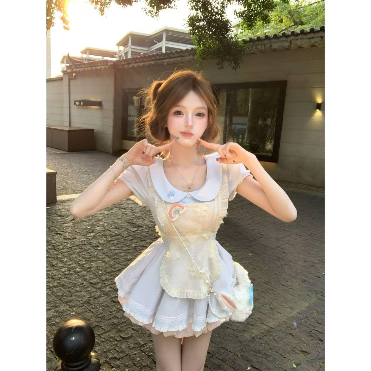루이 茜 웨이 Sher S 云端 면화 설탕 여름 귀여운 바람 lolita 하녀 로드 중 루오 치마 r1558n