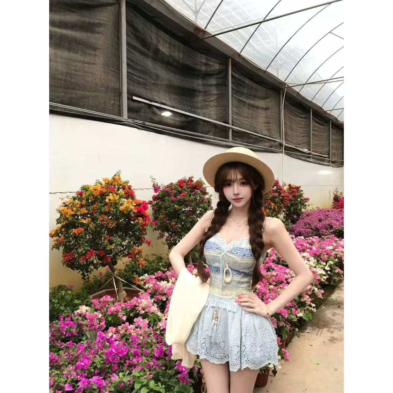 루이 茜 웨이 Sher S 바람 와우 나시 달콤한 스타일 오리지널 디자인 드레스 오픈 가디건 r3769w