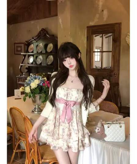 린 린 있음 바쁜 분말 복숭아 달콤한 차 슬립 명중 가져 가라. 숨기기 고기 루즈핏 고대 조기 꽃 나비 매듭 레이스 수준