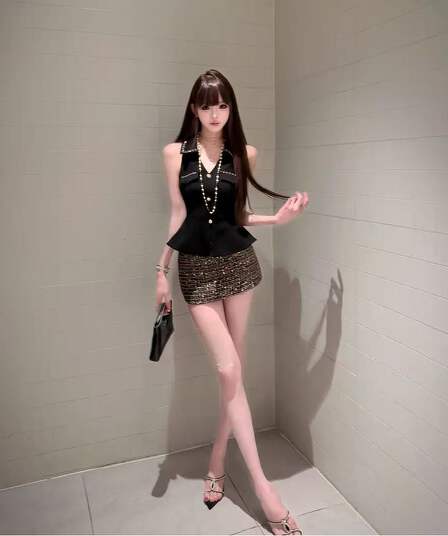 새로운 yeye 여름 작은 샤넬 스타일 슬림해 보이는 민소매 명문 여성 허리 수축 디자인 센스 세트 260917