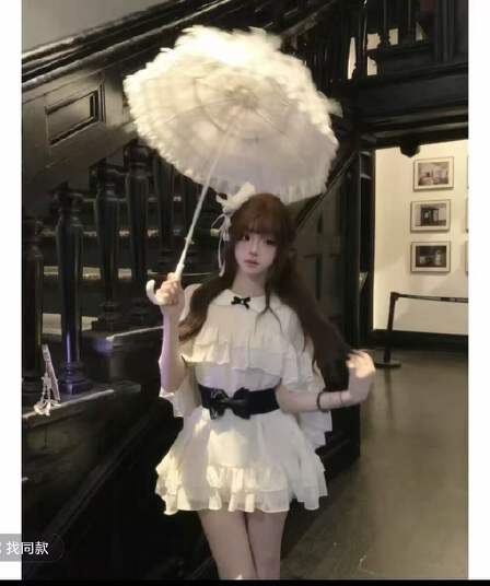 린 린 있음 바쁜 화이트 원사 이동 꿈 고대 조기 천 골드 베이비 칼라 망토 쉬폰 연꽃 잎 레이스 드레스