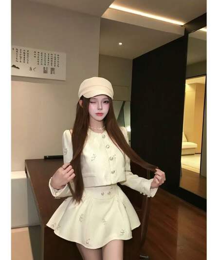 루이 茜 웨이 Sher S 스타 장식 유 만남 이른 가을 학원 핫걸 작은 대중 디자인 드레스 오픈 가디건 r7277-2f